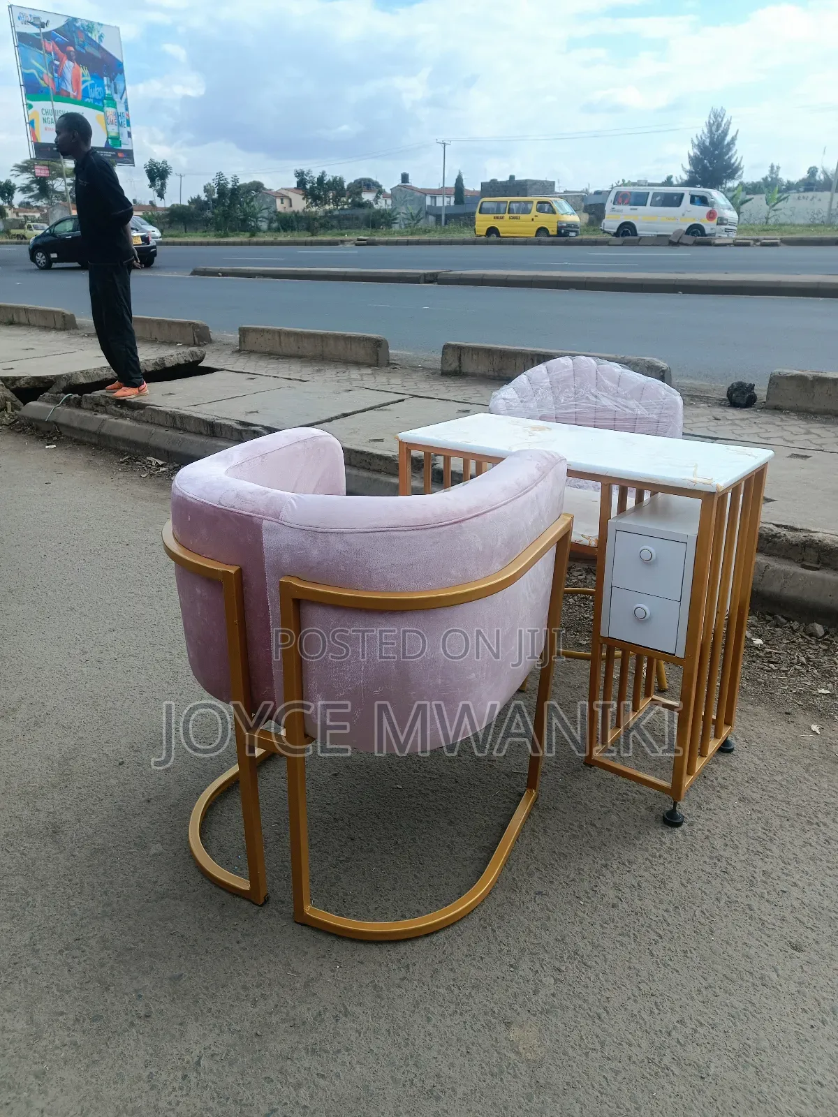 Manicure Set, Gold And Pink With Marble Table