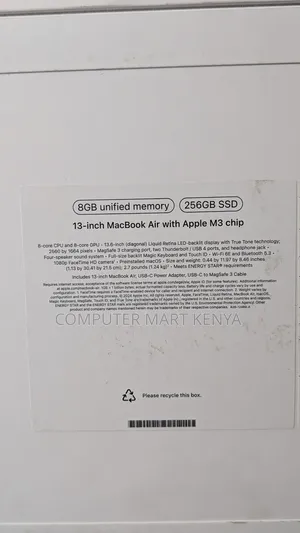 New Laptop Apple MacBook Air 8GB Apple M3 SSD 256GB