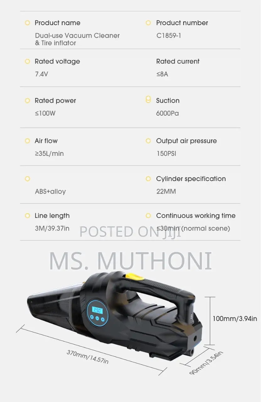 Portable Car Tyre Inflator and Vacuum Cleaner(Dual-Use)*