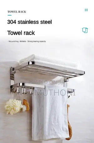 Double Layer Bathroom Wall Mounted Towel Rack With Hooks