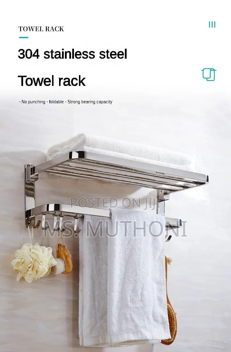 Double Layer Bathroom Wall Mounted Towel Rack With Hooks