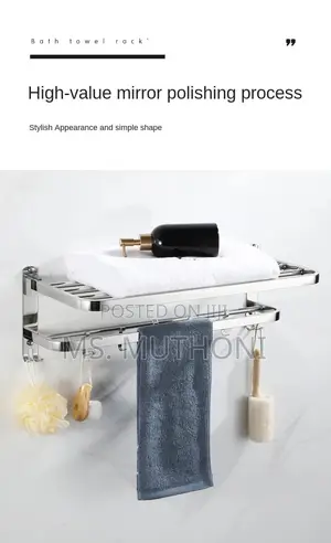 Double Layer Bathroom Wall Mounted Towel Rack With Hooks