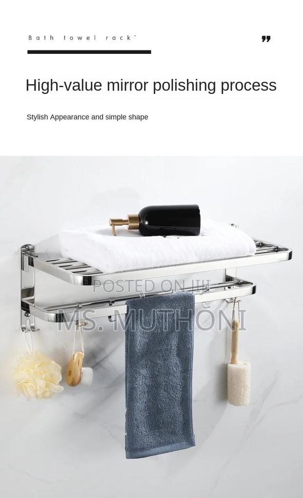 Double Layer Bathroom Wall Mounted Towel Rack With Hooks - thumbnail 5