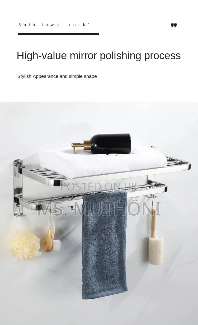 Double Layer Bathroom Wall Mounted Towel Rack With Hooks