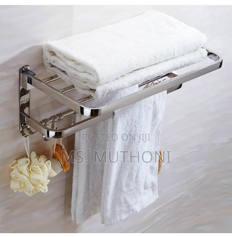 Double Layer Bathroom Wall Mounted Towel Rack With Hooks