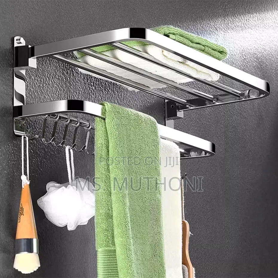 Double Layer Bathroom Wall Mounted Towel Rack With Hooks