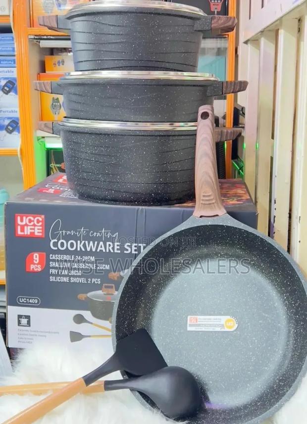 9pcs Ucc Life Granite Nonstick Cookware Set Black ... - main view