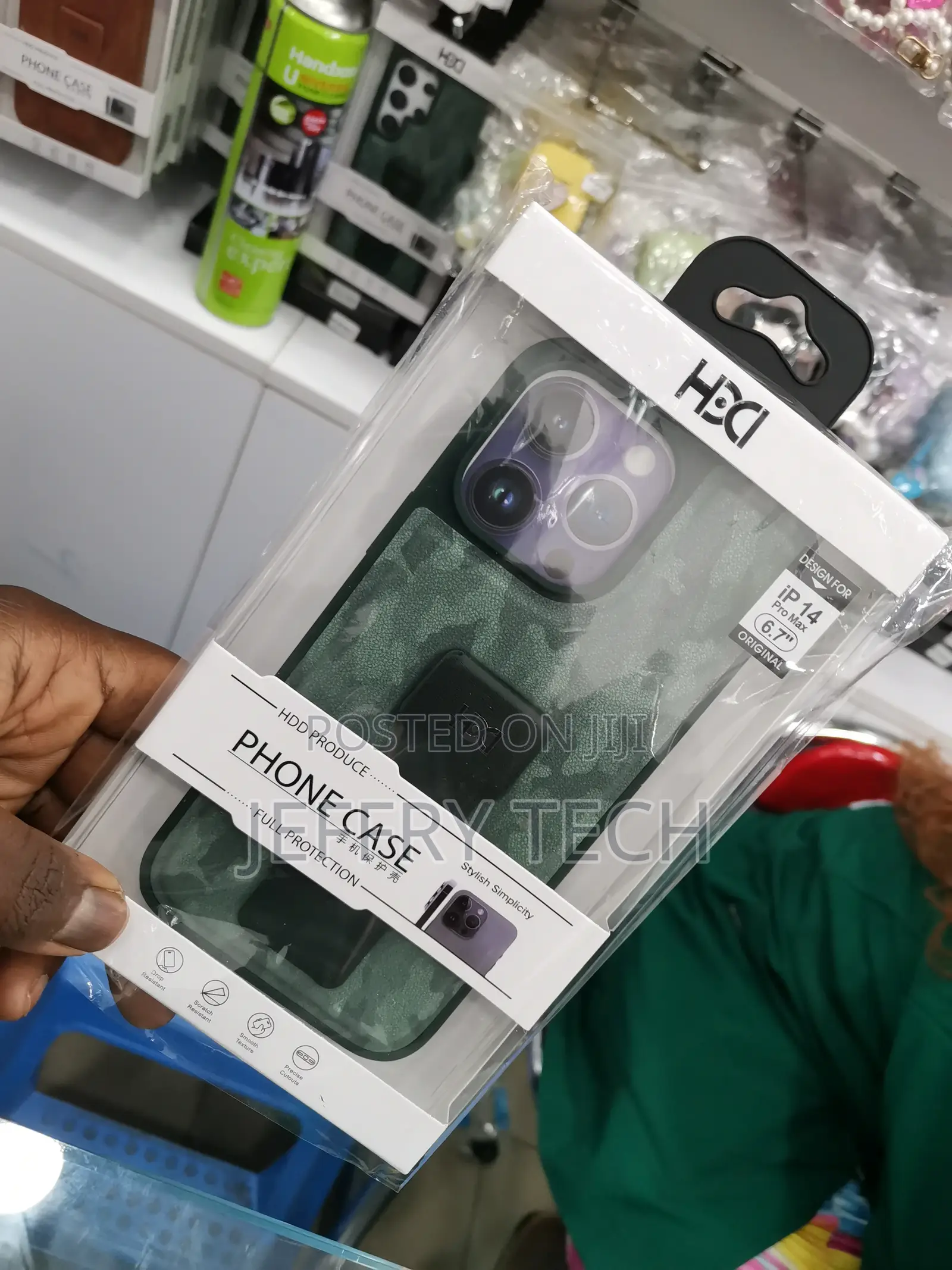 Green Camo iPhone 14 Pro Max HDD Phone Case Wristband Holder