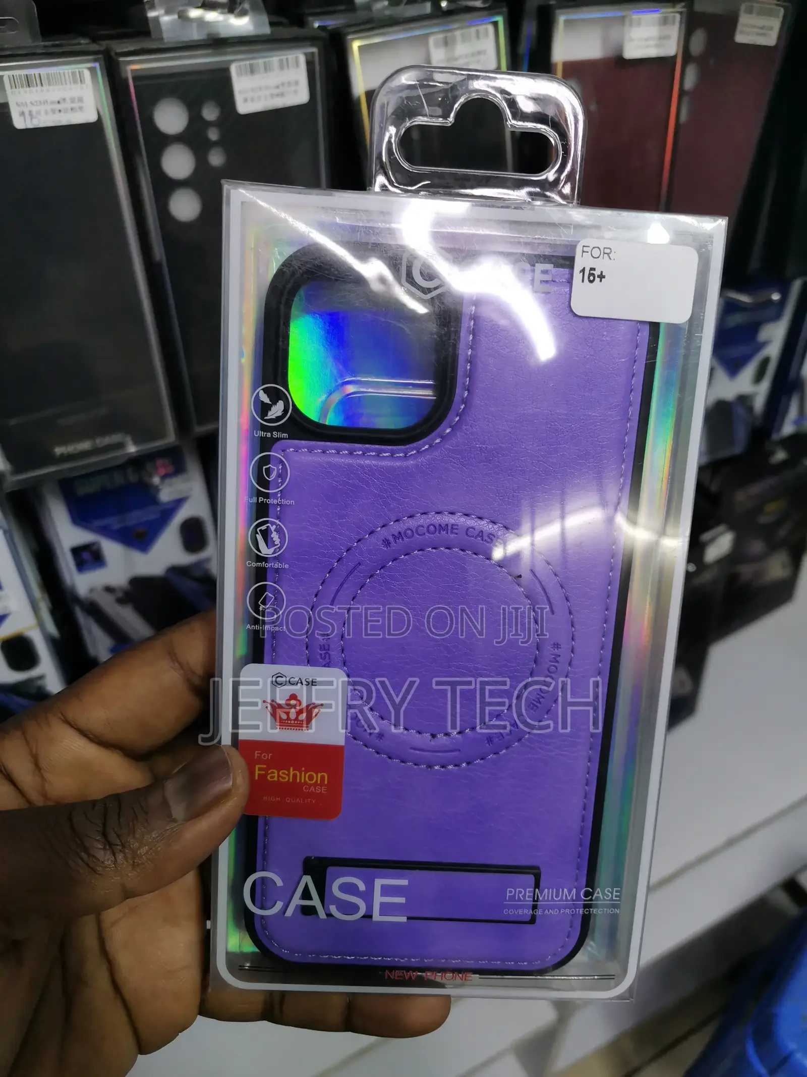 iPhone 15 Plus Leather Bend Stand Magsafe Purple Case