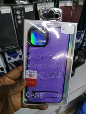 iPhone 15 Plus Leather Bend Stand Magsafe Purple Case