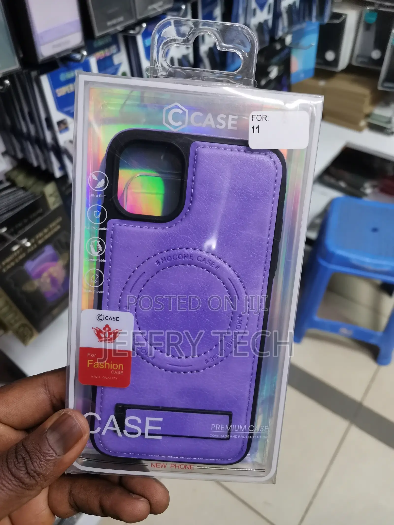 iPhone 11 Leather Bend Stand Magsafe Purple Case