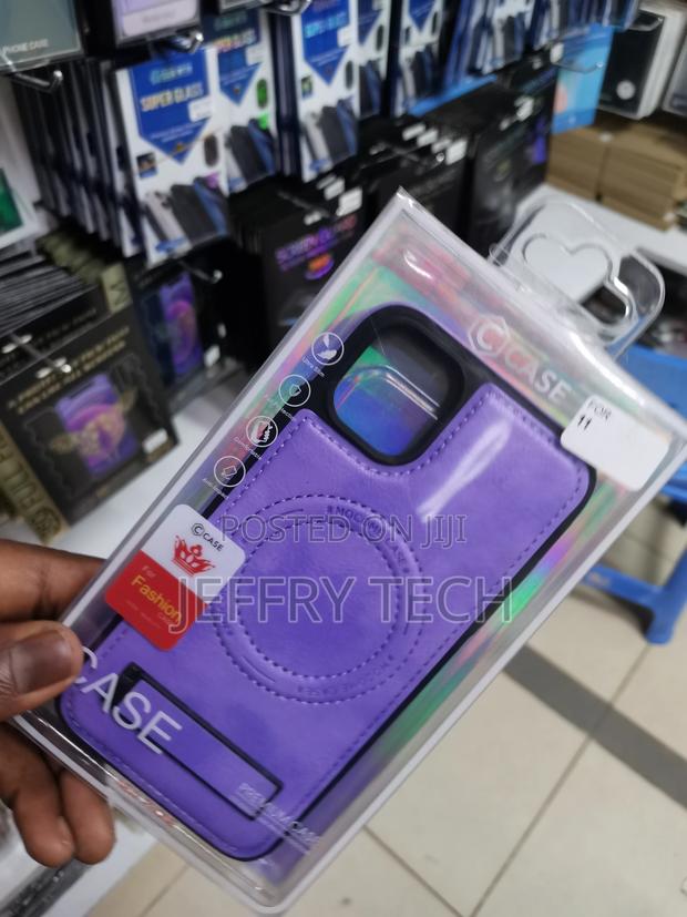iPhone 11 Leather Bend Stand Magsafe Purple Case - thumbnail 2