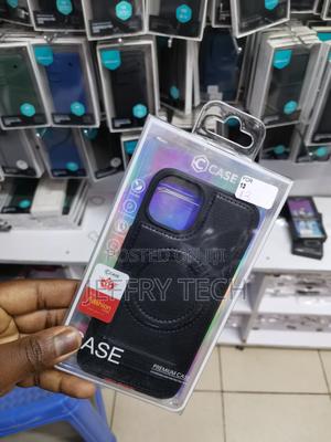 iPhone 13 Leather Bend Stand Magsafe Black Case - thumbnail 2