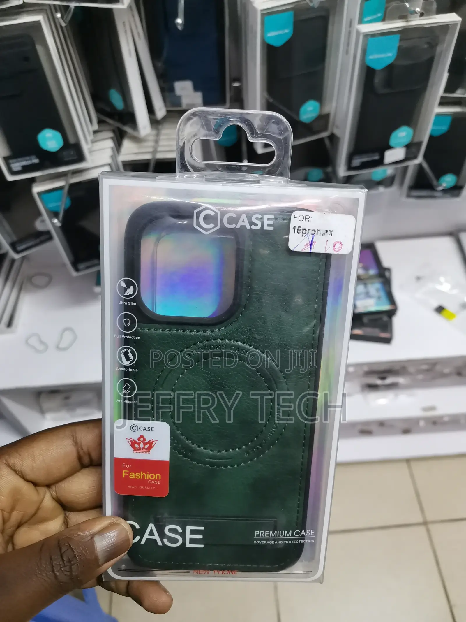 iPhone 15 Pro Max Leather Bend Stand Magsafe Gren Case