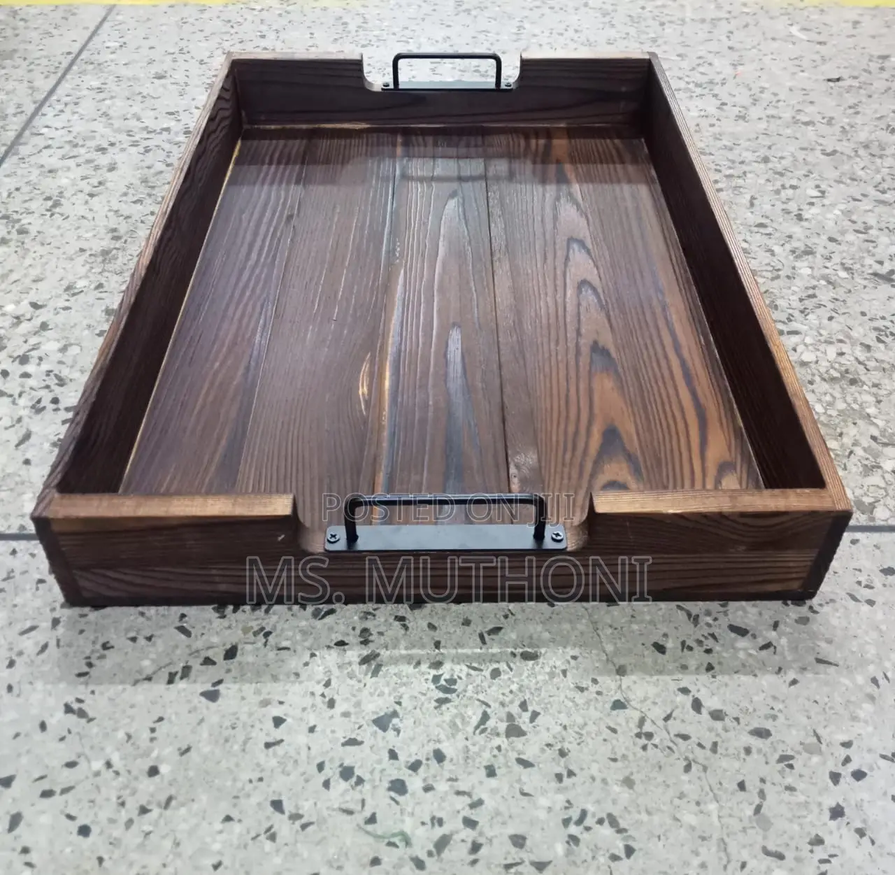 Quality Fir Wood Tray With Metallic Handle