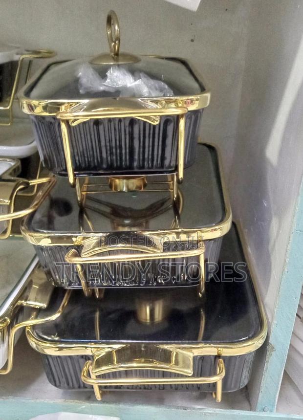 3pc Black Gold Ceramic Chaffing Dish - main view