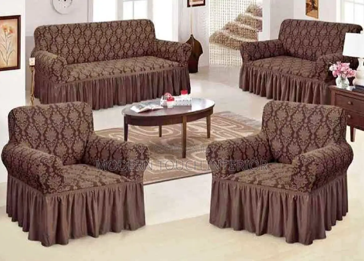 7 Seater Brown Jacquared Sofa Covers
