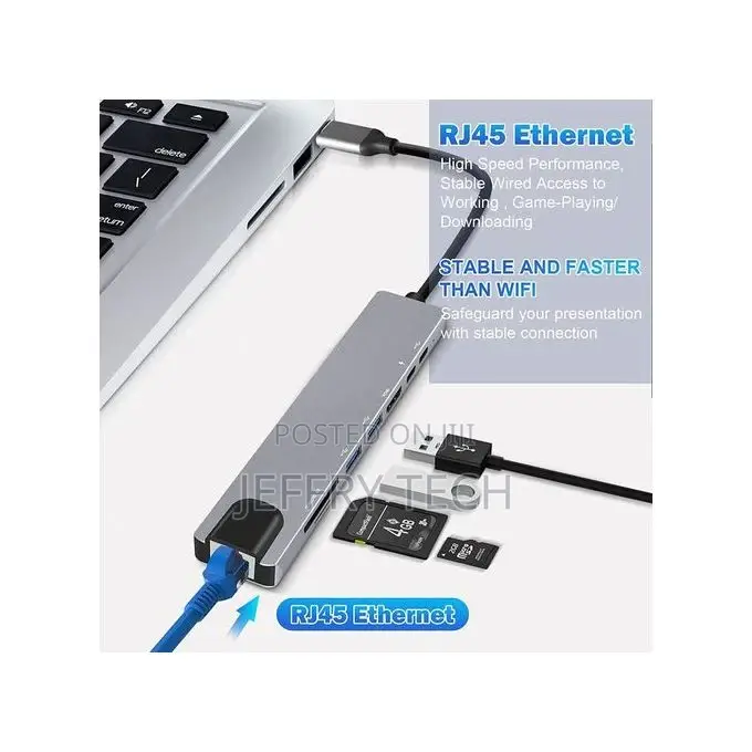 USB C Hub 8 in 1 Type C 3.1 to HDMI Adapter With RJ45 SD/