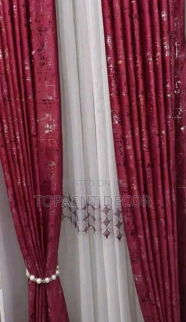 Maroon Velvet Curtains and White Sheers