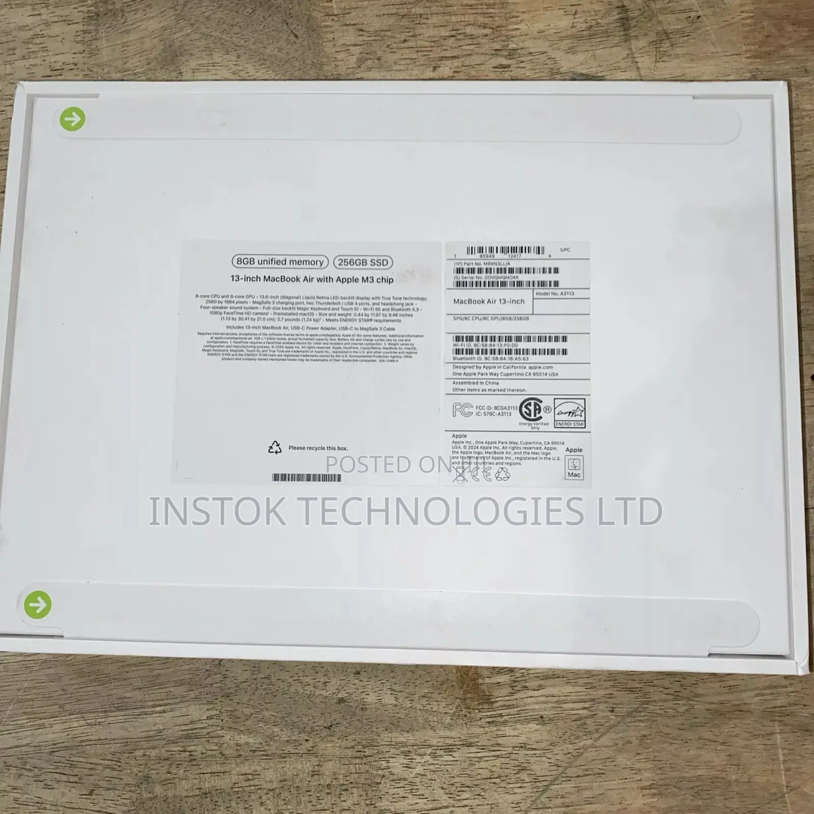 New Laptop Apple MacBook Air 2024 M3 13-Inch 8GB Apple M3 SSD 256GB