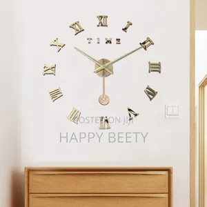 3D Large Roman Numeral Acrylic Mirror Wall Clock Sticker
