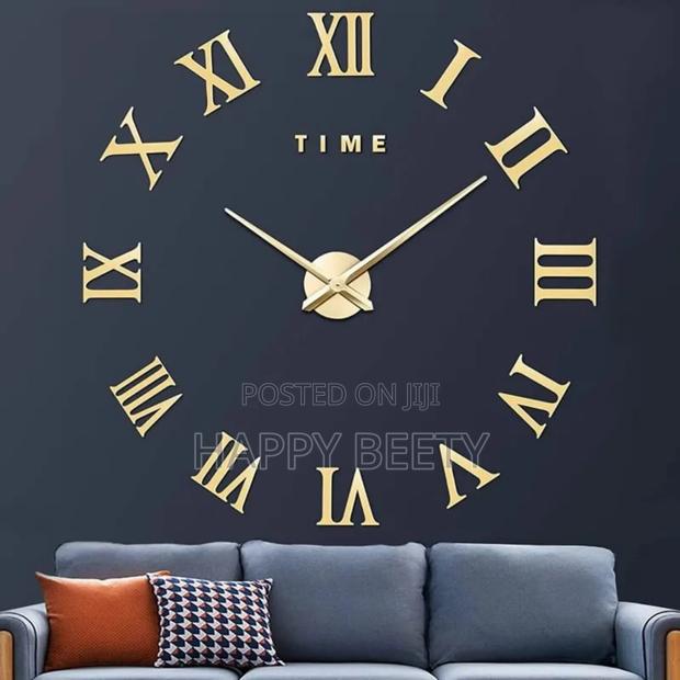 3D Large Roman Numeral Acrylic Mirror Wall Clock Sticker - thumbnail 4