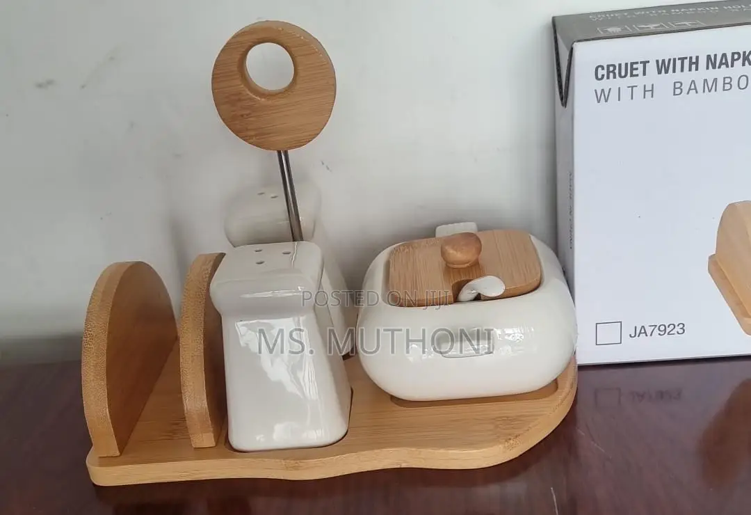 Elegant 5pc Ceramic Cruets Napkin Holder
