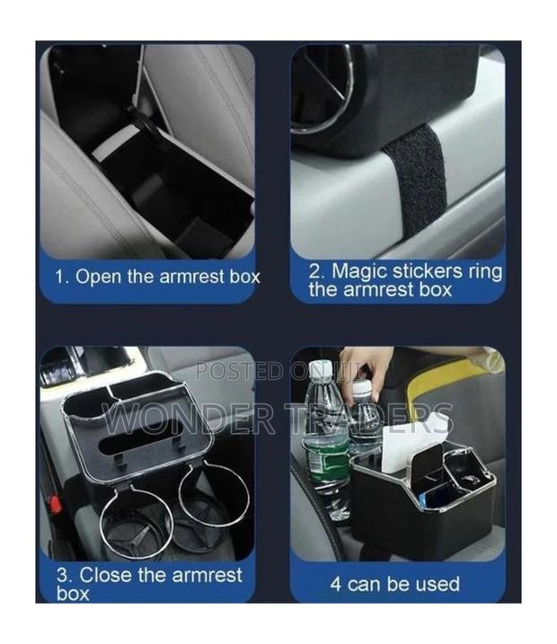 Car Armrest Storage Box With Cup Holder and Tissue Holder*