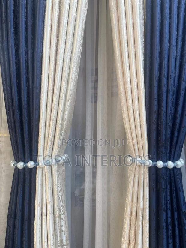 Cream Themed Window Curtains Blue Themed Window Curtains - main view