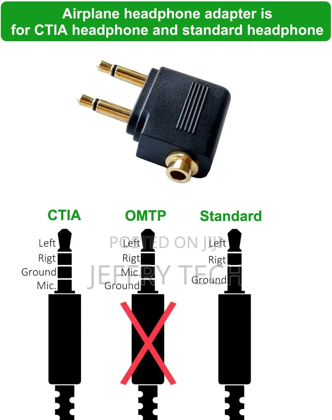 3.5mm Male to 3.5mm Female Airplane Headphone Adapter Gold P
