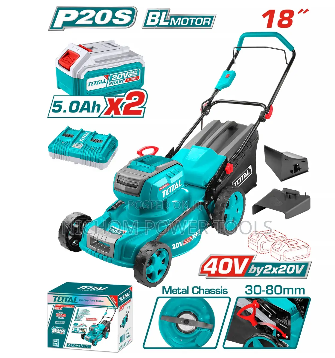 Total TLMLI20186 Cordless Lawn Mower 40V(20V+20V)