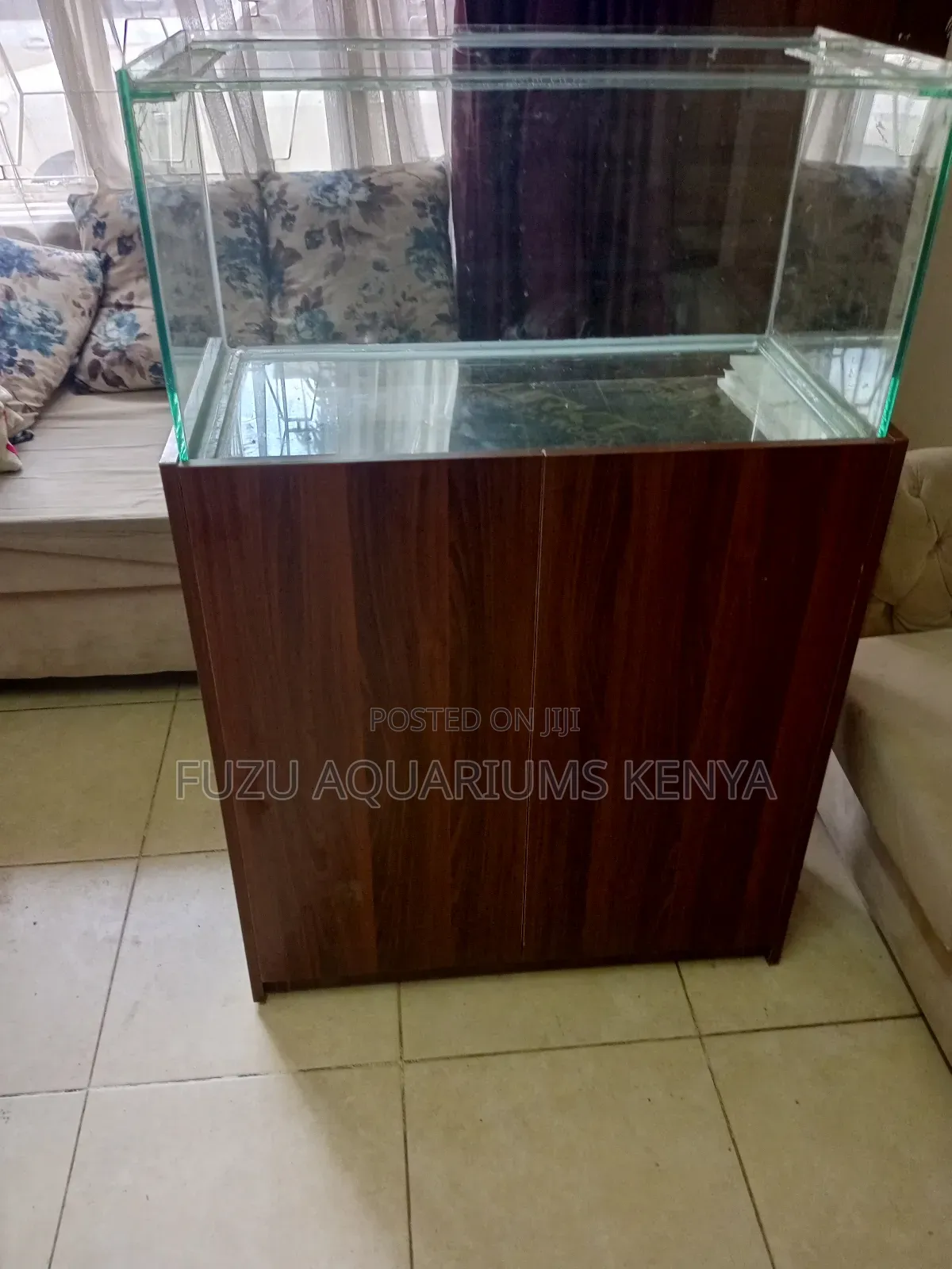 Aquarium With Cabinet and 10 Fish and Deco