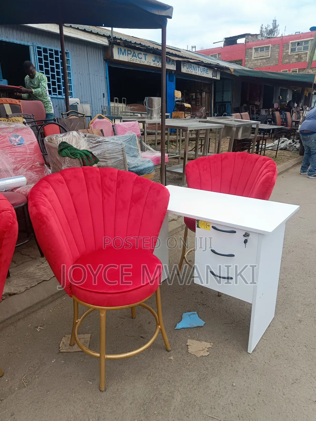 Manicure Set, Hot Red Flower Seats and a White Table 