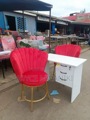 Manicure Set, Hot Red Flower Seats and a White Table 