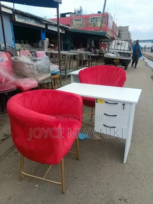 Manicure Set, 2 Seats Hot Red and a White Table 