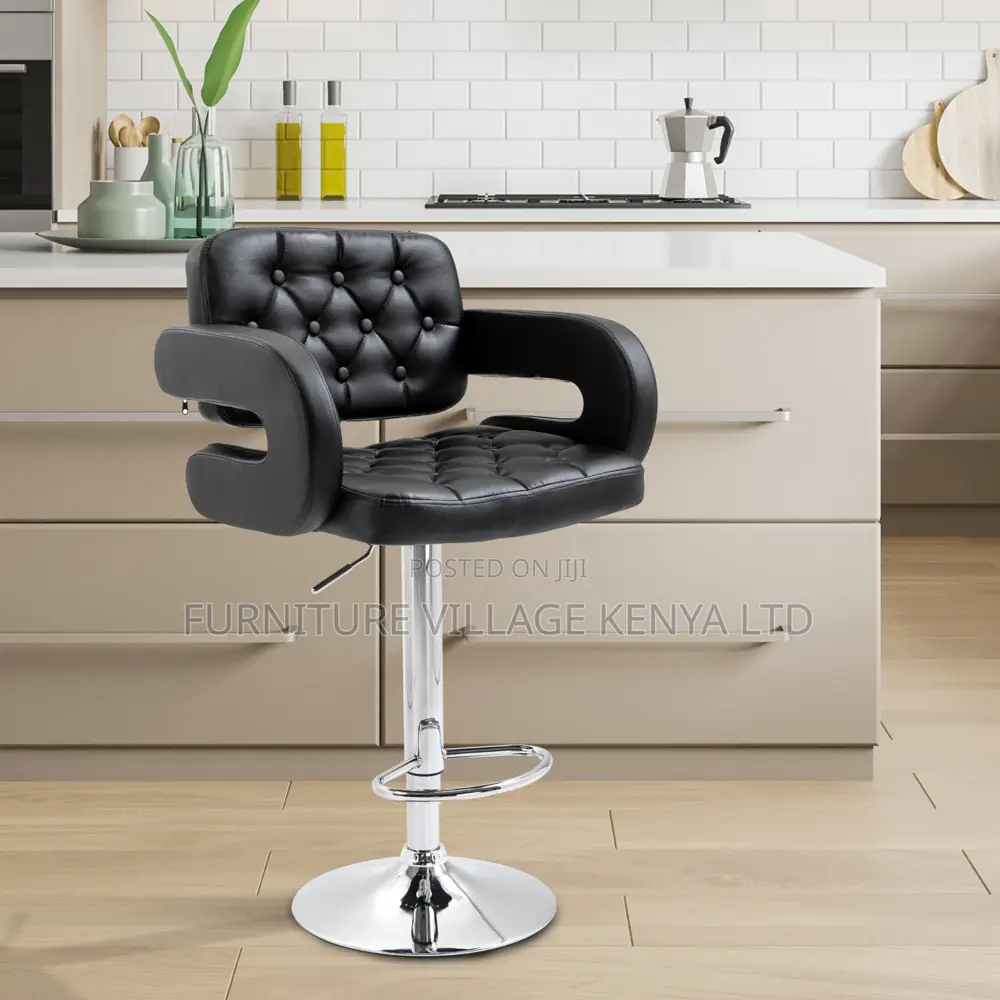 Adjustable Luxury Bar Chair Leather Black, Barstool