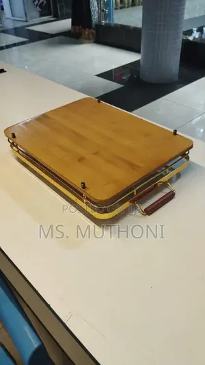 Wooden Tray With Metallic Gold Handles