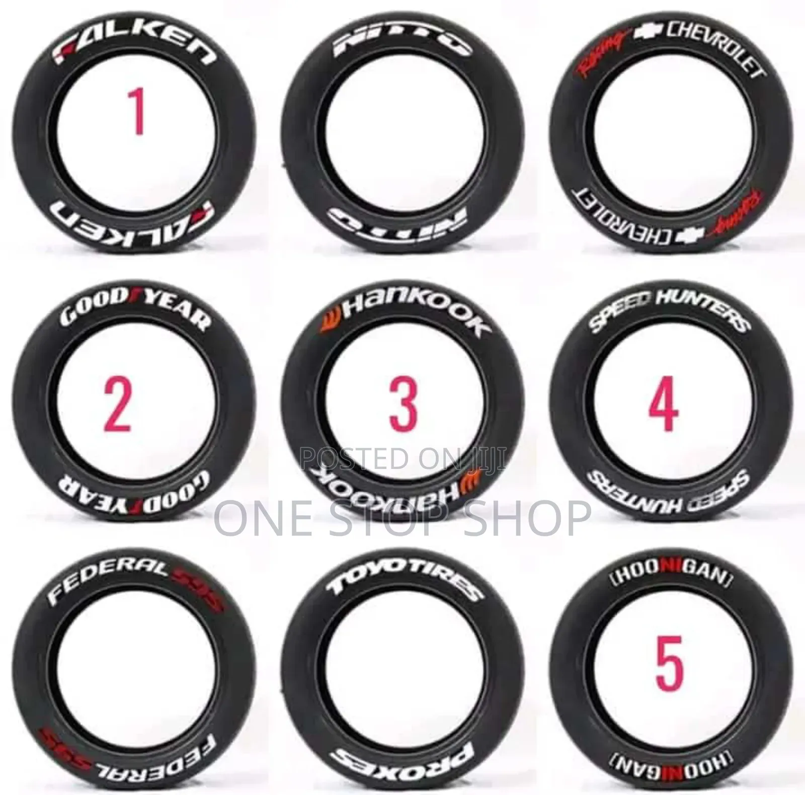 Different Car Branded Tyre Stickers 8pc Pack