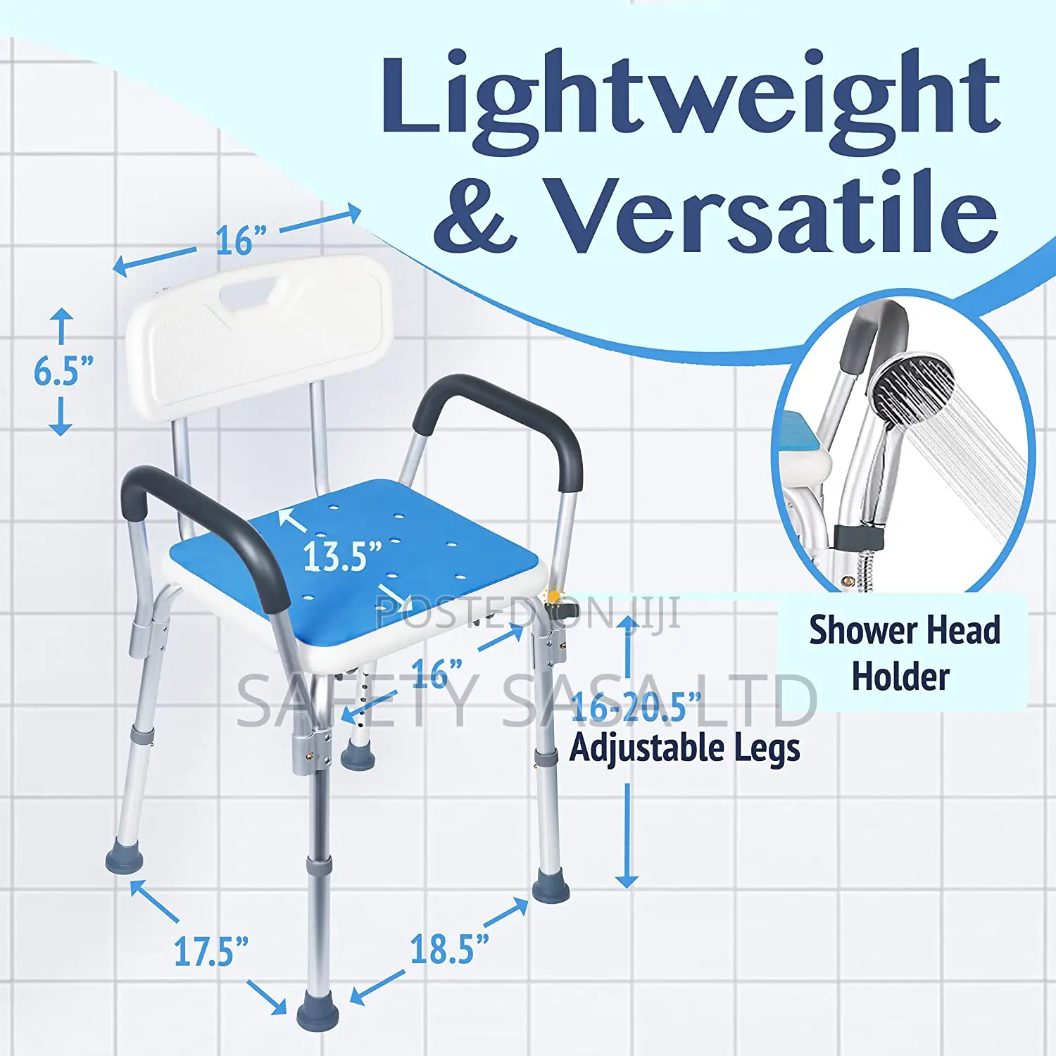 Extra Wide Shower Chair Stool With Armrest, Foldable and Adjustable