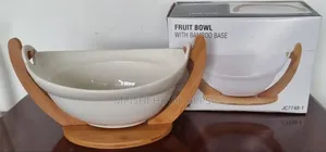 Ceramic Fruit Bowl With Bamboo Base 28cm