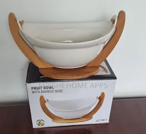 Ceramic Fruit Bowl With Bamboo Base 28cm