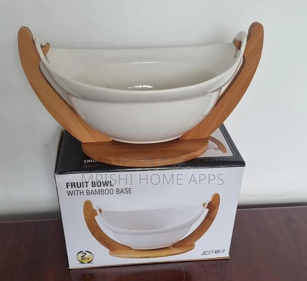 Ceramic Fruit Bowl With Bamboo Base 28cm - thumbnail 3