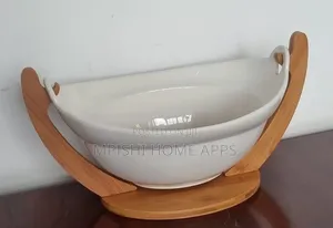 Ceramic Fruit Bowl With Bamboo Base 28cm