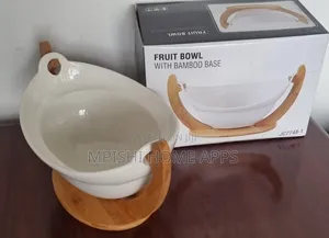 Ceramic Fruit Bowl With Bamboo Base 28cm
