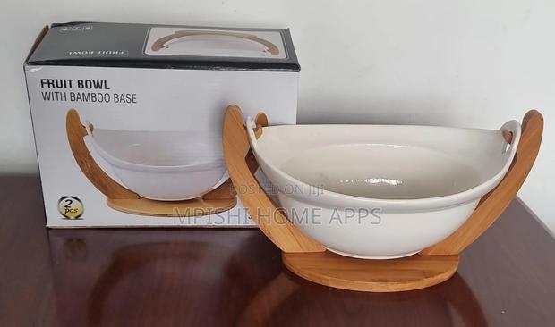 Ceramic Fruit Bowl With Bamboo Base 28cm - thumbnail 6