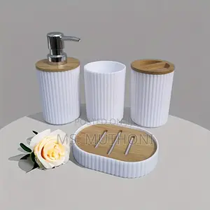 *6 in 1 Bathroom Accessories Set With Wooden Ring*