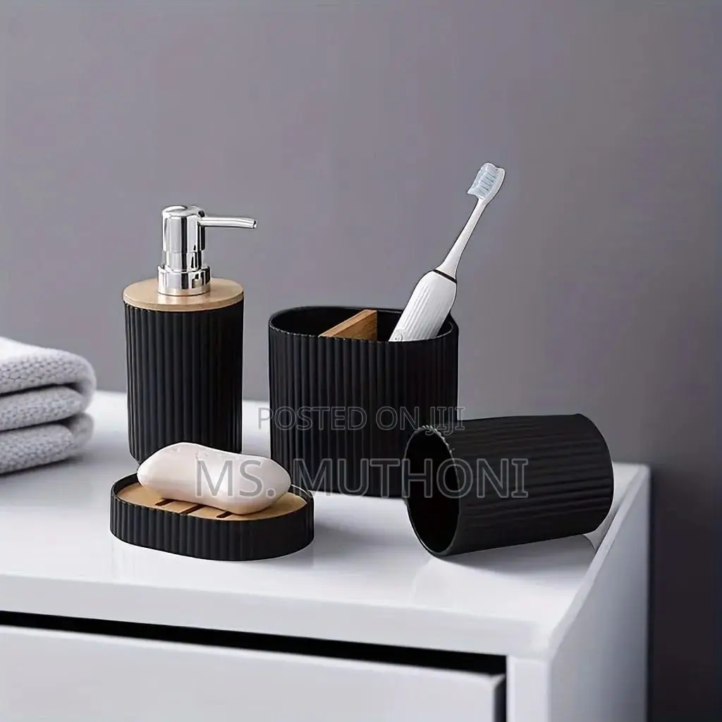 *6 in 1 Bathroom Accessories Set With Wooden Ring*