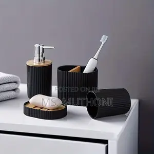*6 in 1 Bathroom Accessories Set With Wooden Ring*