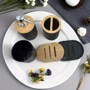 *6 in 1 Bathroom Accessories Set With Wooden Ring*