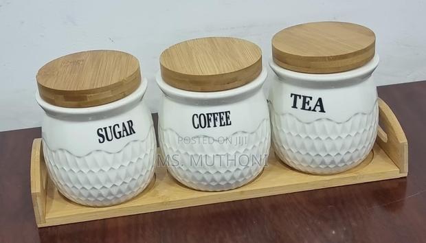 *JC8001 Set of 3 Ceramic Canisters Sugar Tea Coffee - thumbnail 3
